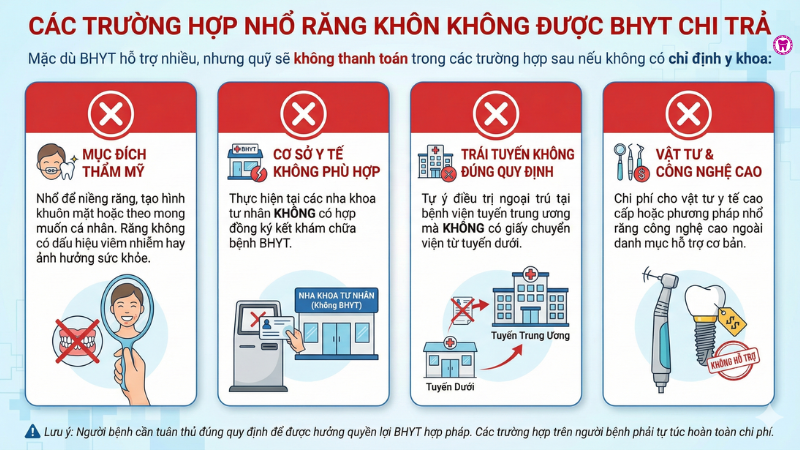 Trường hợp nào không được áp dụng bảo hiểm y tế chi trả khi nhổ răng khôn? Trường hợp nào không được áp dụng bảo hiểm y tế chi trả khi nhổ răng khôn?
