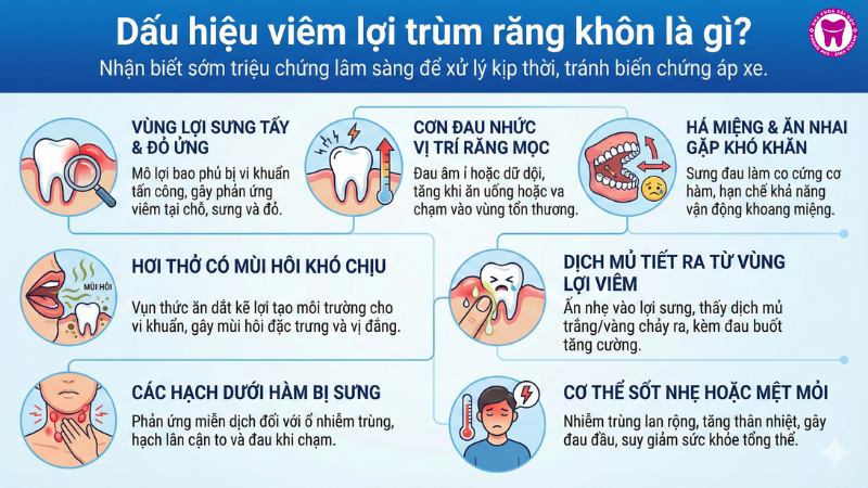 Dấu hiệu viêm lợi trùm răng khôn là gì? Dấu hiệu viêm lợi trùm răng khôn là gì?