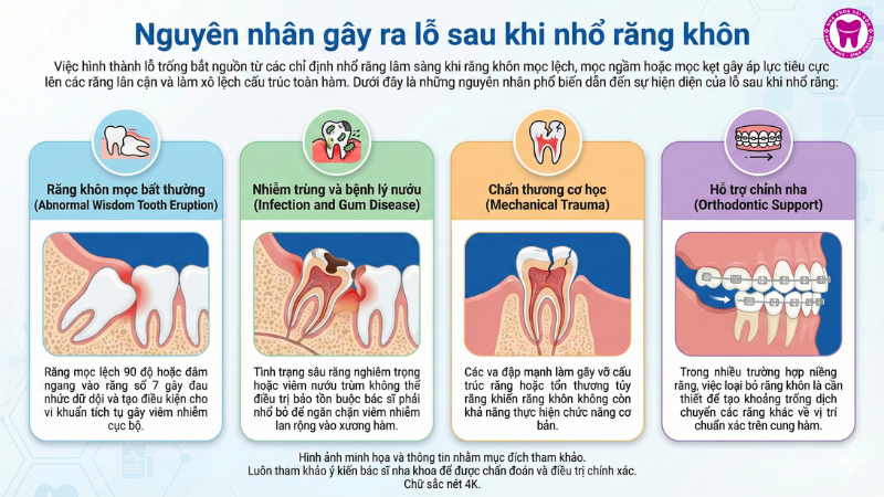 Nguyên nhân gây ra lỗ sau khi nhổ răng khôn Nguyên nhân gây ra lỗ sau khi nhổ răng khôn