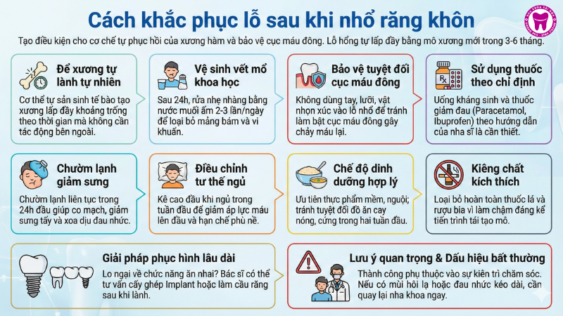 Cách khắc phục lỗ sau khi nhổ răng khôn Cách khắc phục lỗ sau khi nhổ răng khôn