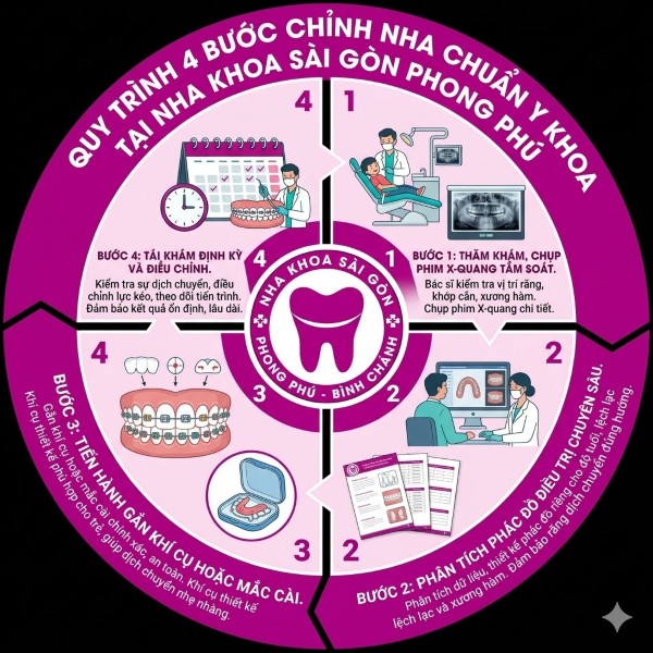 Niềng răng trẻ em: Cẩm nang từ A-Z giúp bé có nụ cười đẹp 8 Quy trình 4 bước chỉnh nha chuẩn y khoa tại Nha khoa Sài Gòn Phong Phú