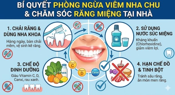 Viêm nha chu là gì? Nguyên nhân, dấu hiệu và cách điều trị 8 Cách phòng ngừa và chăm sóc răng miệng tại nhà