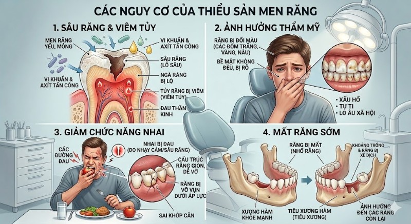 Thiểu sản men răng: Nguyên nhân, dấu hiệu và cách điều trị 6 Những nguy cơ nghiêm trọng nếu tình trạng thiểu sản men răng không được điều trị kịp thời