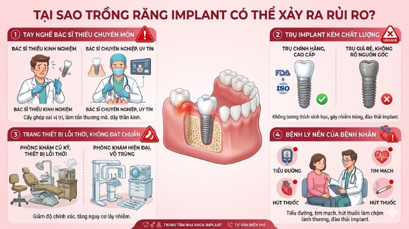 Trồng răng Implant có nguy hiểm không? Cách tránh biến chứng 7 Một số rủi ro tiềm ẩn dẫn đến biến chứng khi cấy ghép implant