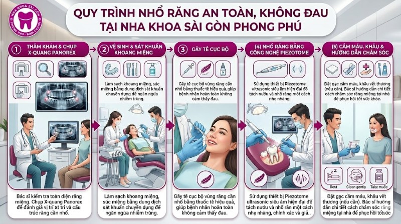Nhổ răng có đau không? Sự thật và những lưu ý để không đau 5 Quy trình nhổ răng an toàn, không đau tại Nha khoa Sài Gòn Phong Phú