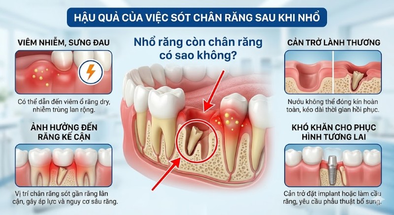 Nhổ răng còn sót chân răng có sao không? Cách xử lý an toàn 3 Nhổ răng còn sót chân răng có sao không?