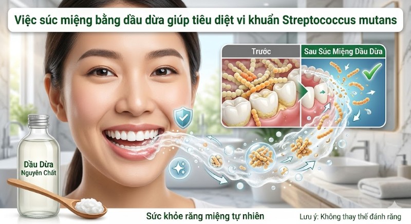 Súc miệng bằng dầu dừa: Tác dụng, cách làm và lưu ý y khoa 2 Việc súc miệng bằng dầu dừa giúp tiêu diệt vi khuẩn Streptococcus mutans