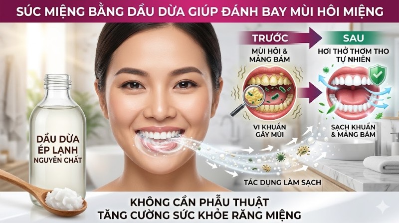 Súc miệng bằng dầu dừa: Tác dụng, cách làm và lưu ý y khoa 3 Súc miệng bằng dầu dừa giúp đánh bay mùi hôi miệng