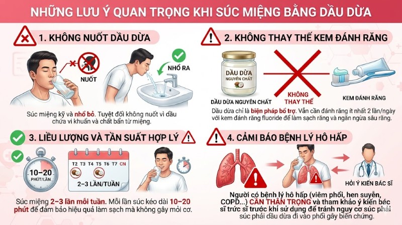 Súc miệng bằng dầu dừa: Tác dụng, cách làm và lưu ý y khoa 7 Những lưu ý y khoa quan trọng cần tránh khi sử dụng dầu dừa
