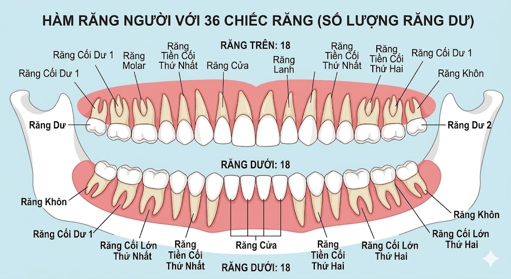 Người có 36 cái răng thì sao? Tốt hay Xấu dưới góc độ Y khoa? 2 Hàm răng người với 36 chiếc răng
