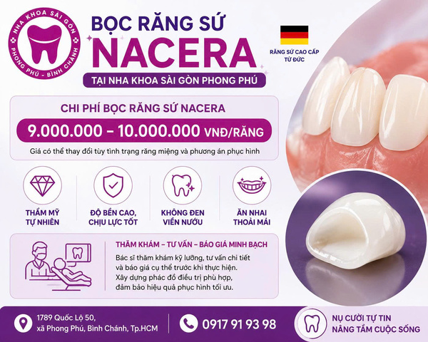 Bọc răng sứ Nacera có tốt không? Giá bao nhiêu tiền? 3 Chi phí bọc răng sứ Nacera tại Nha khoa Sài Gòn Phong Phú