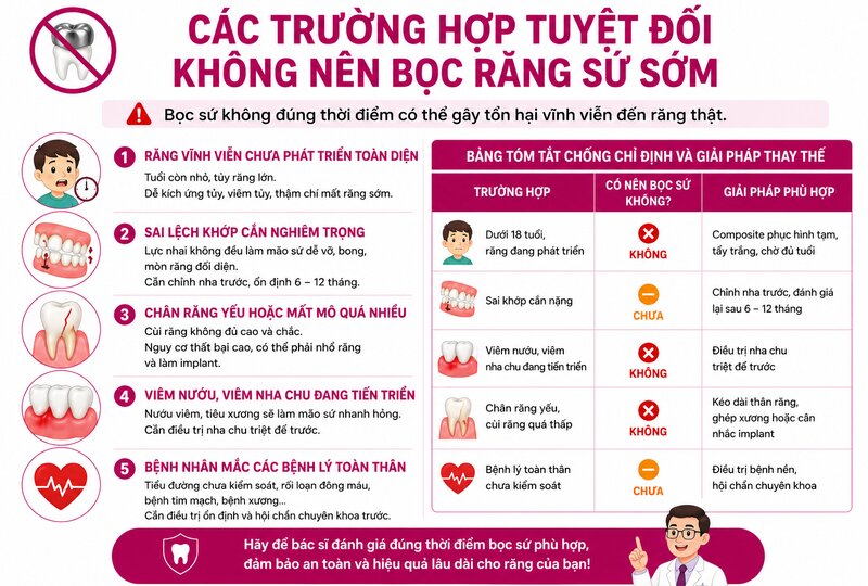 Các trường hợp tuyệt đối không nên bọc răng sứ sớm Các trường hợp tuyệt đối không nên bọc răng sứ sớm