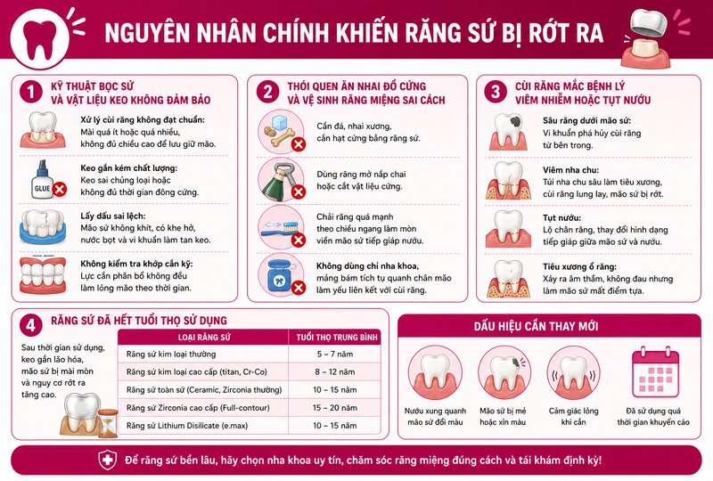 Nguyên nhân chính khiến răng sứ bị rớt ra Nguyên nhân chính khiến răng sứ bị rớt ra