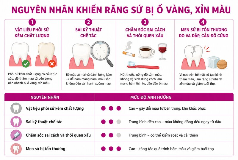 Những nguyên nhân chính khiến răng sứ bị ố vàng và xỉn màu Những nguyên nhân chính khiến răng sứ bị ố vàng và xỉn màu