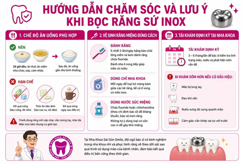 Hướng dẫn chăm sóc và lưu ý khi bọc răng sứ inox Hướng dẫn chăm sóc và lưu ý khi bọc răng sứ inox